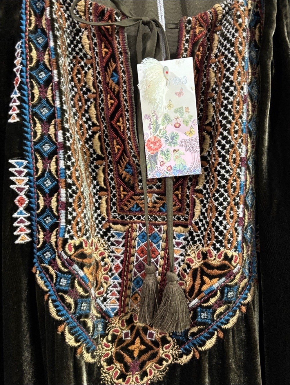 JOHNNY WAS, Olive Green Velvet Tunic Multicolor boho Embroidery Women's XXL - Picture 4 of 9
